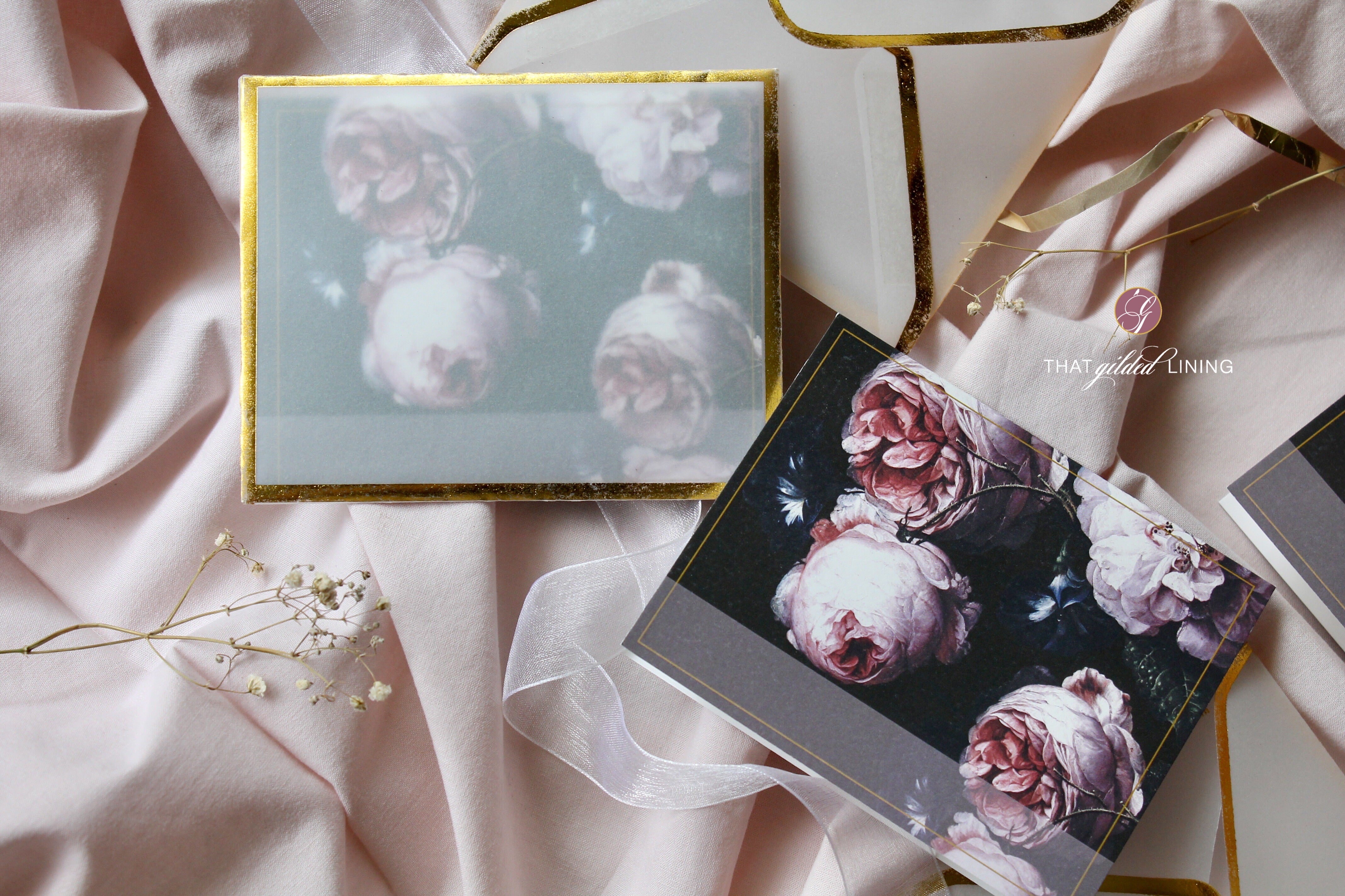 Folded Notecards- Dark Love- Pack of 10 and 20 - That Gilded Lining by Pretty Gilded