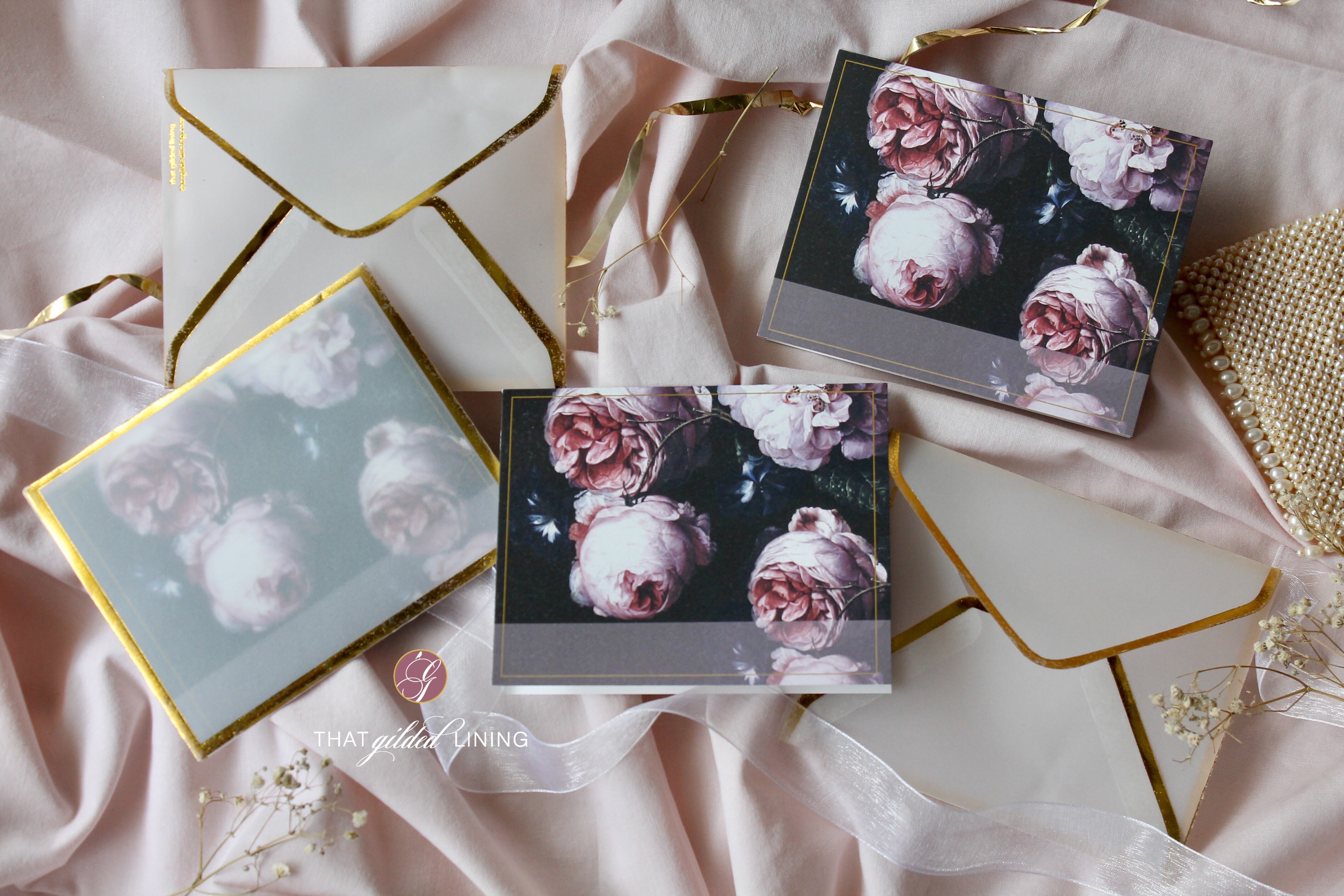 Folded Notecards- Dark Love- Pack of 10 and 20 - That Gilded Lining by Pretty Gilded