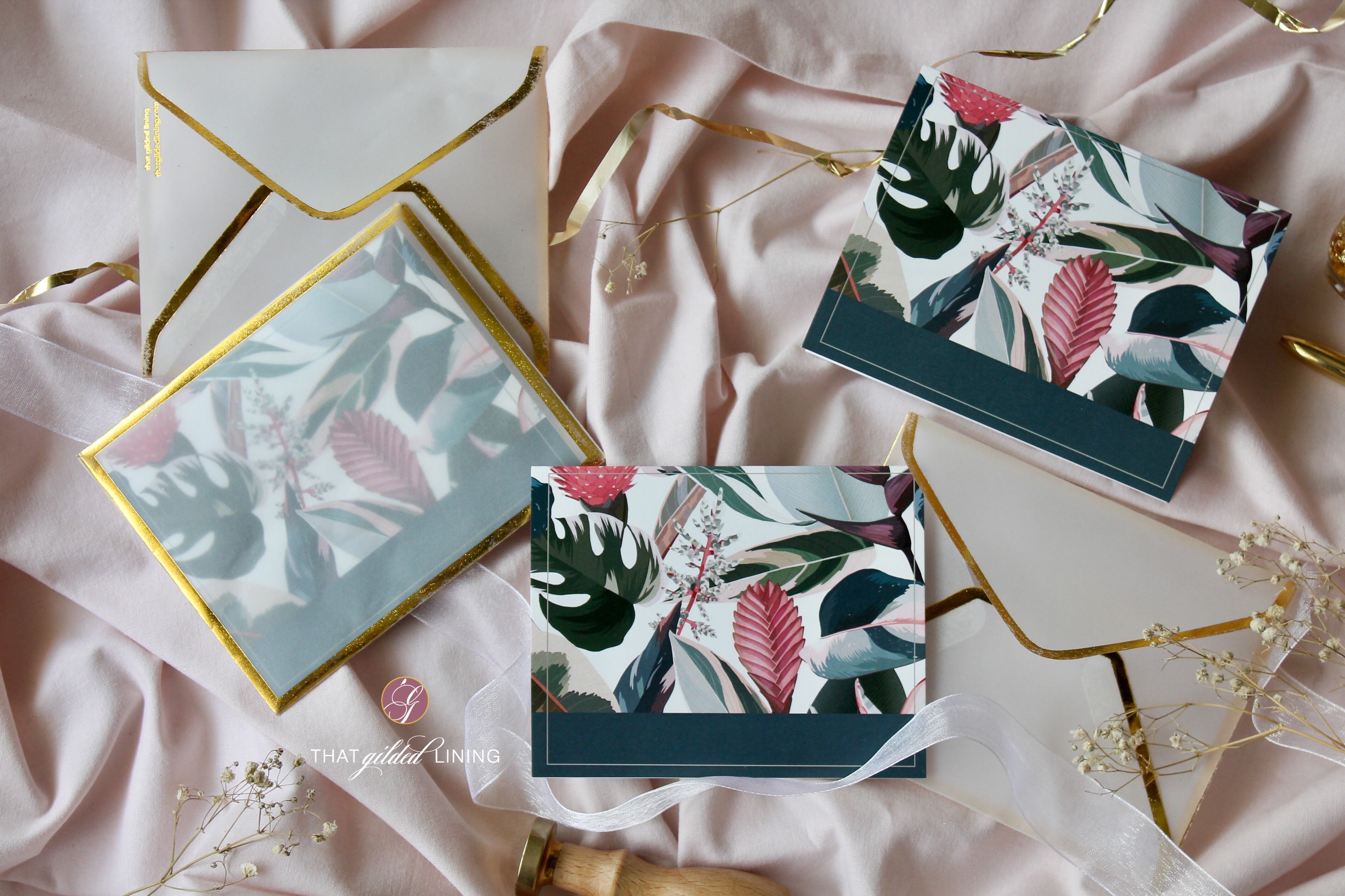 Folded Notecards- Tropical Romance- Pack of 10 and 20 - That Gilded Lining by Pretty Gilded