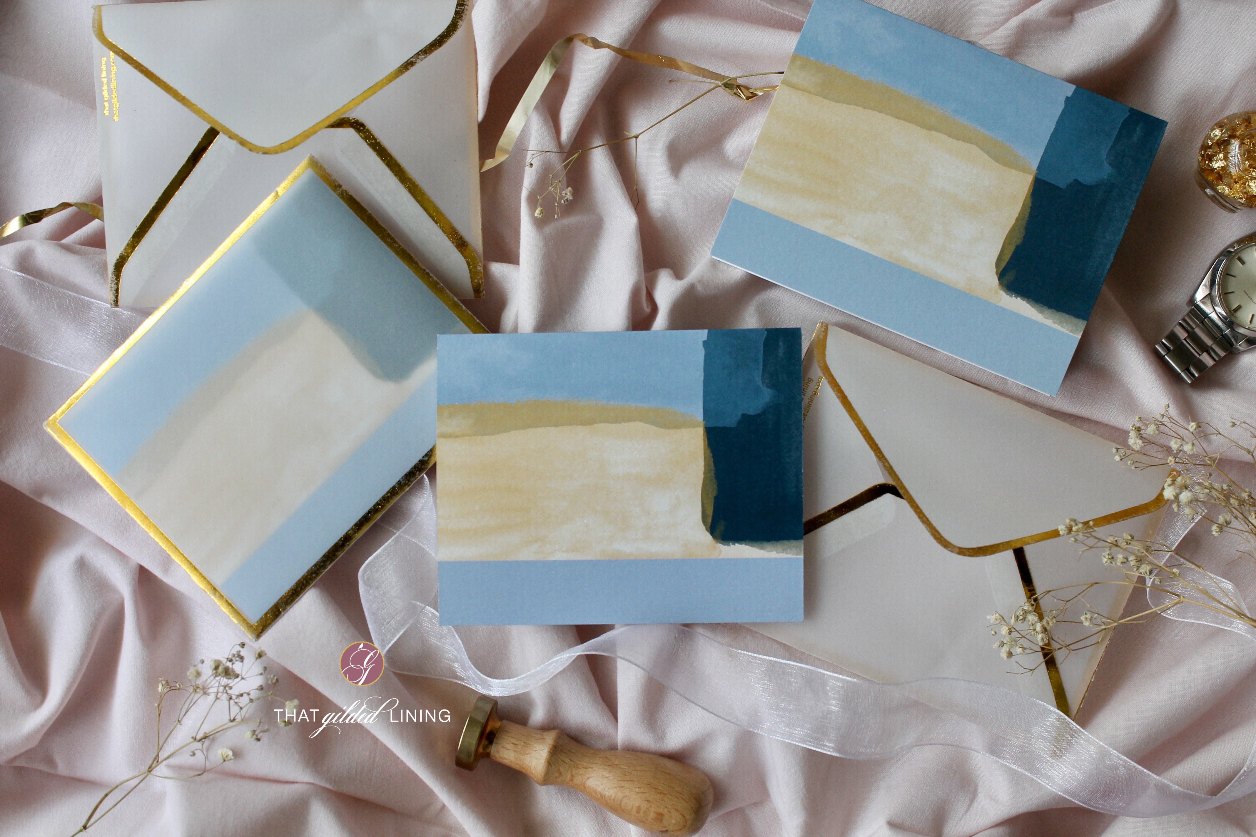 Folded Notecards- Art- Pack of 10 and 20 - That Gilded Lining by Pretty Gilded