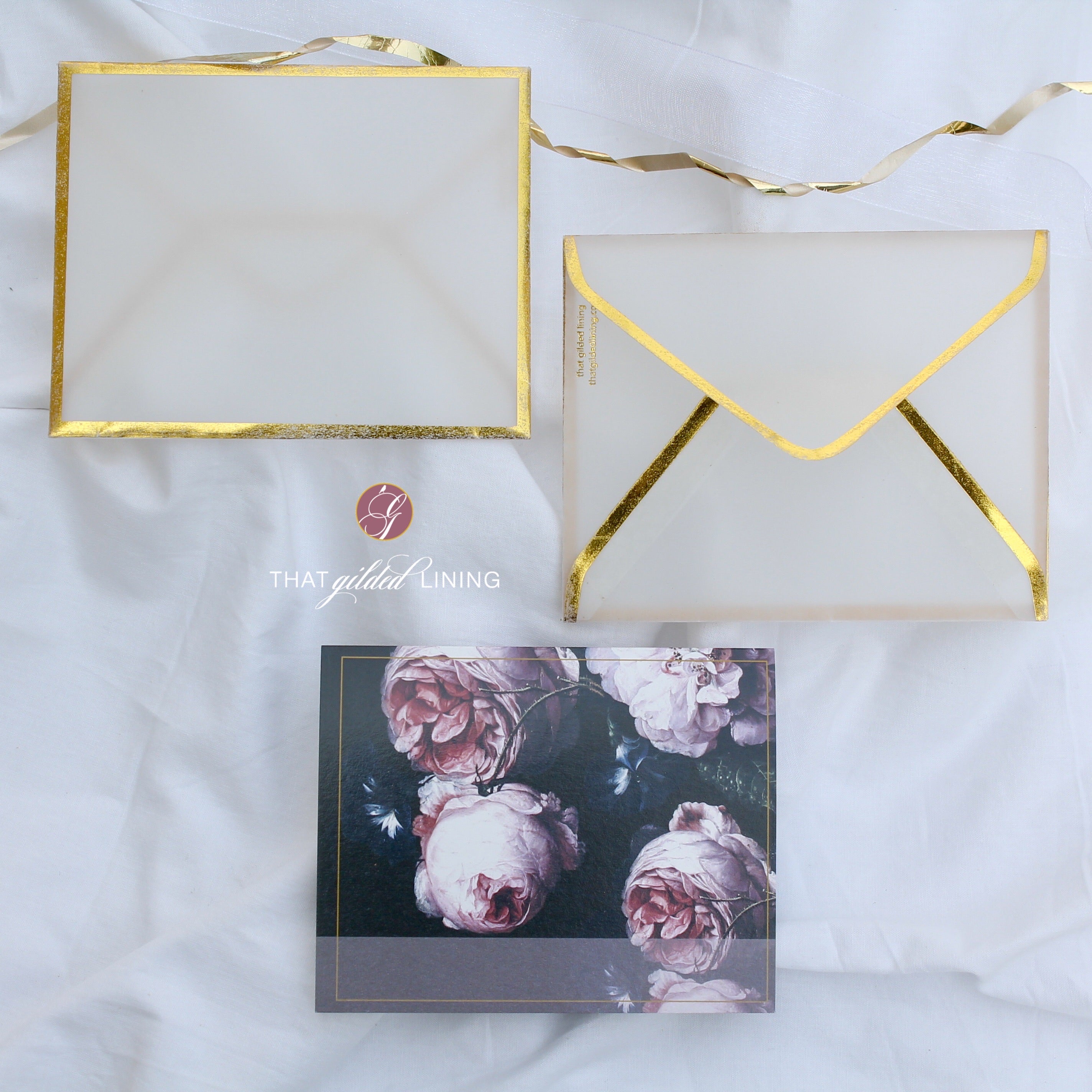 Folded Notecards- Dark Love- Pack of 10 and 20 - That Gilded Lining by Pretty Gilded